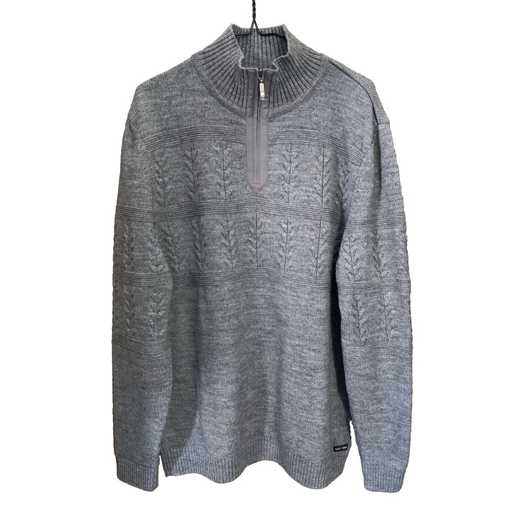 Saint James Detroit 1/4 Zip Pullover Wool Blend Cable Knit Sweater Men's 46 Gray